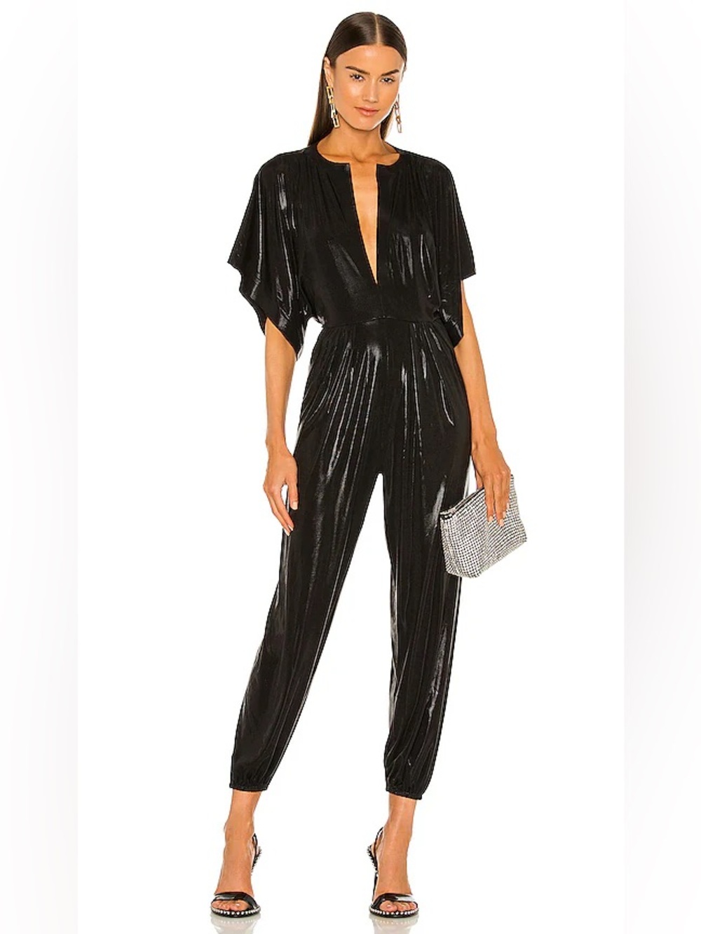 Norma Kamali Rectangle Jog Stretch Lame Jumpsuit XS